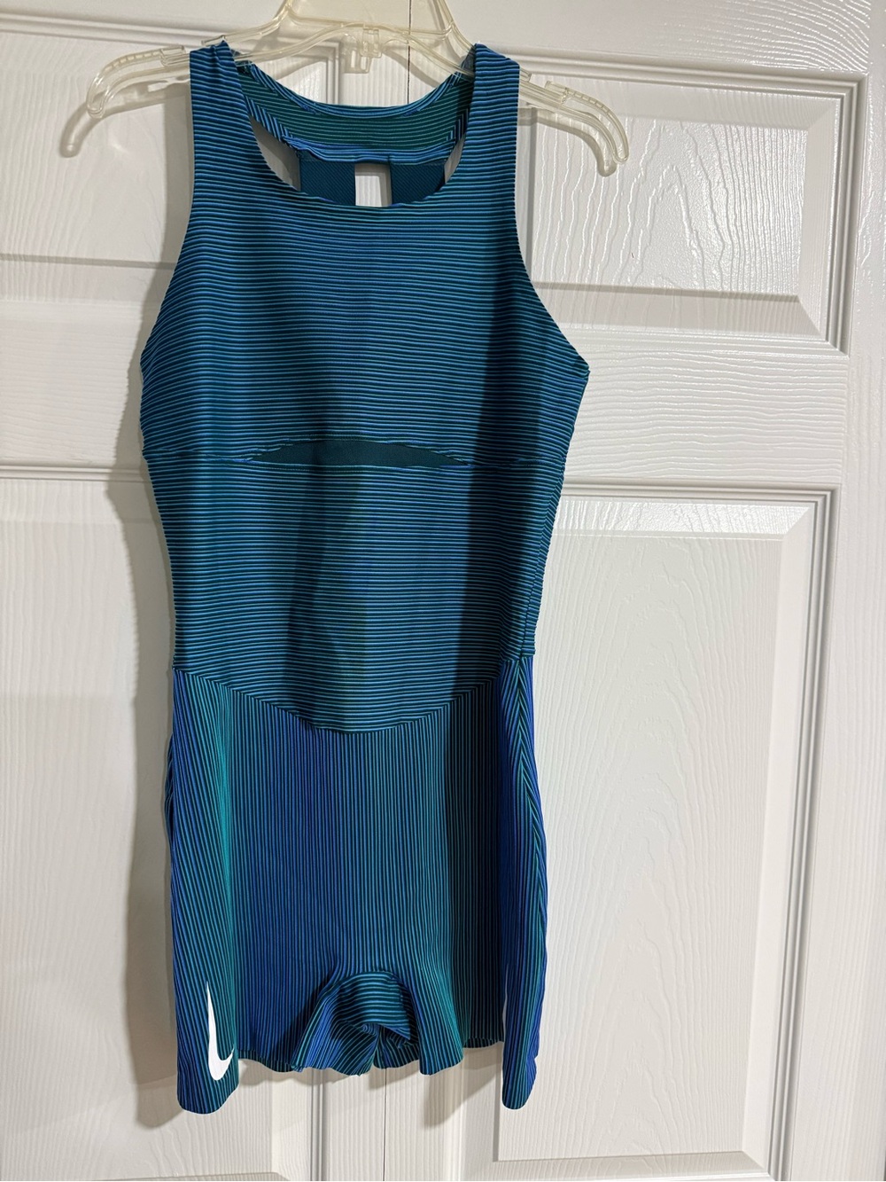 Nike Teal and Navy Striped Athletic One-Piece